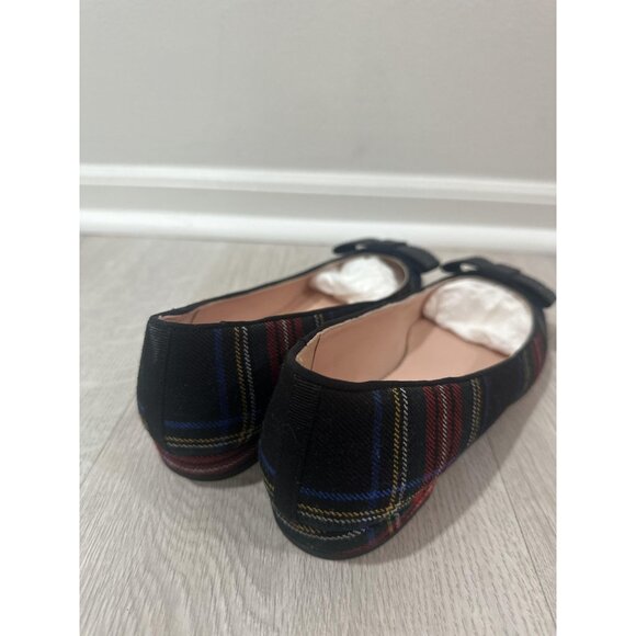 J Crew Pointed Toe Flats Womens Sz 9.5 Black Tartan Plaid Rhinestone Bow Preppy - Picture 5 of 9